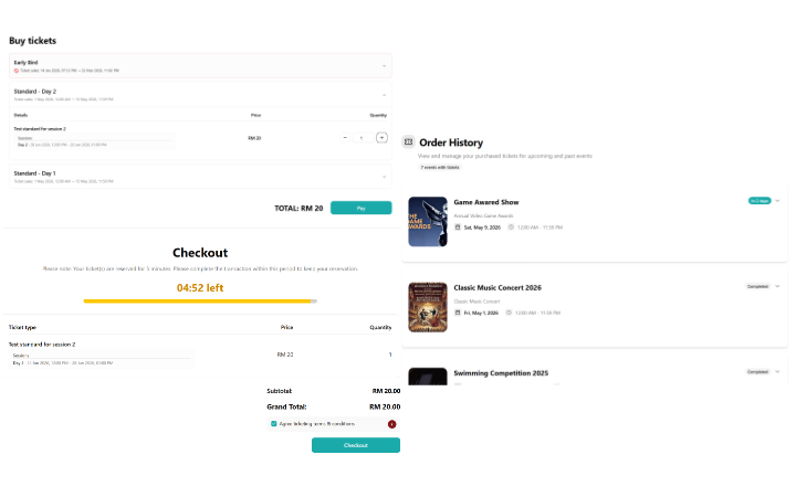 Attendee checkout experience in TicketKu