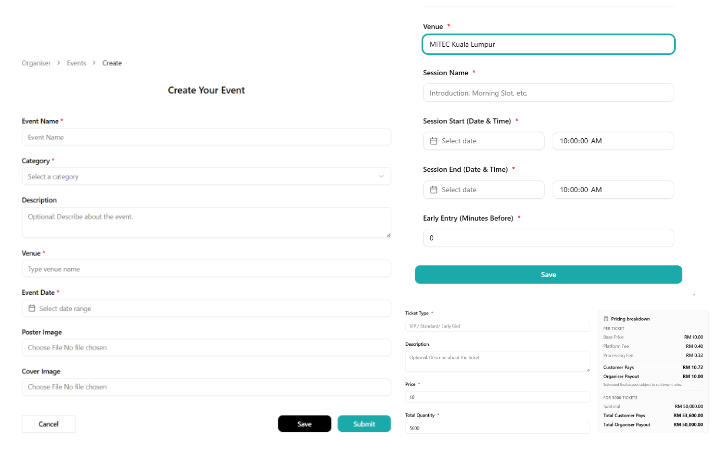 Organiser creating an event in TicketKu